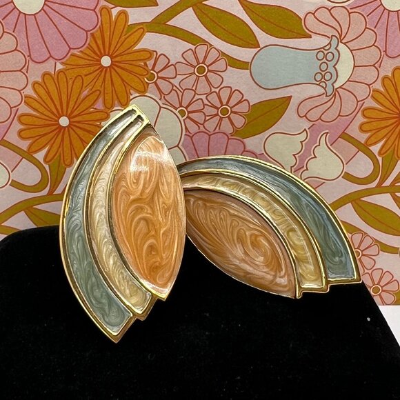 Monet Sunset Collection Swirled Enamel Earrings - Picture 1 of 5